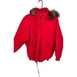 Towne‎ London Fog Red Women's Button Down Removeable Faux Fur Hooded Jacket - S